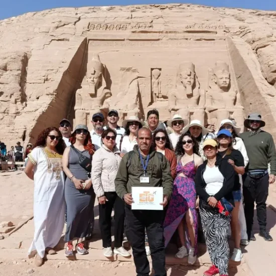 Tour group at Abu Simbel Temples on a 4 Days Cairo & Abu Simbel Tour Package