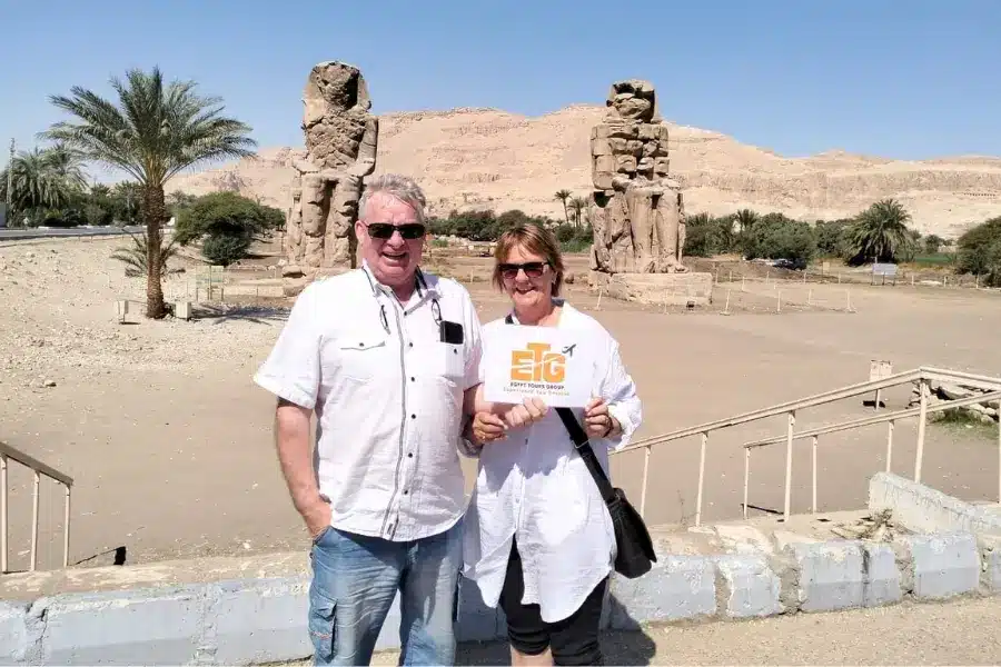 Travelers at the Giza Pyramids during a 6 Days Cairo, Luxor, Aswan & Abu Simbel Tour Package