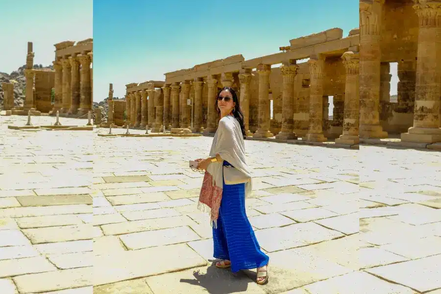 A solo female tourist at Karnak temple- Solo Female Travel in Egypt: Is It Safe? What to Wear, Routes & Tips (2026) - Egypt Tours Group