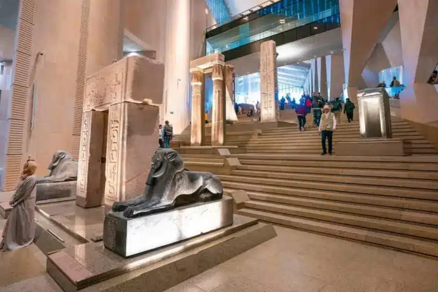 The grand staircase at GEM - Grand Egyptian Museum: Tickets, Hours & Complete Visitor Guide (2026) - Egypt Tours Group