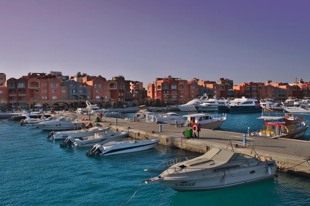 Luxury yachts docked at Hurghada Marina.
