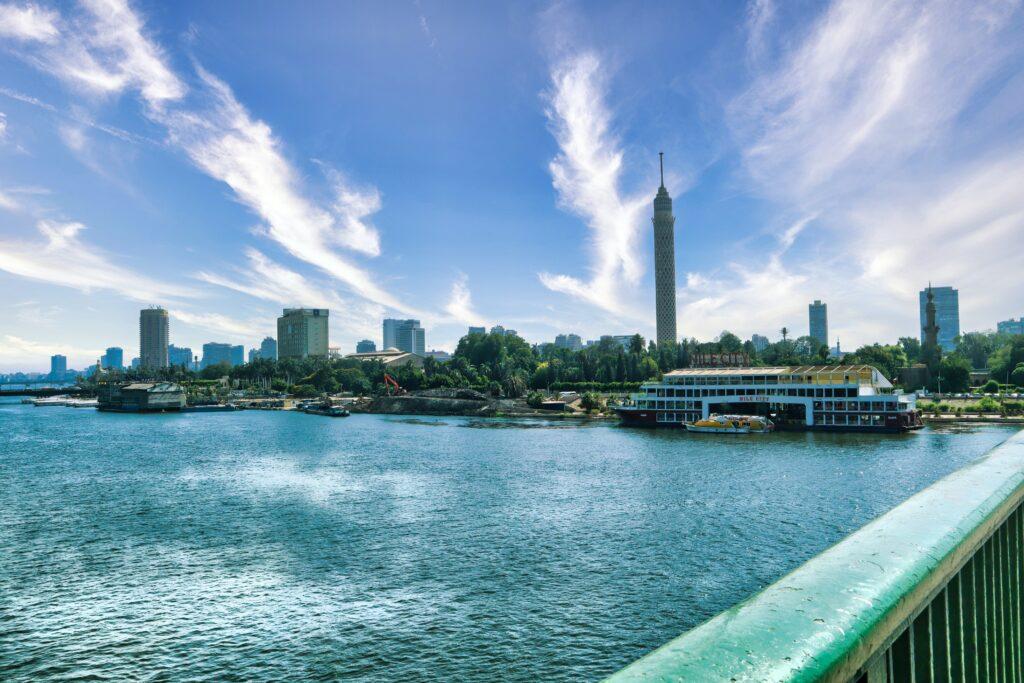 Nile River in Cairo with city skyline