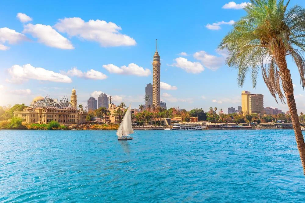 Nile River cruise boat in Cairo in a fine weather