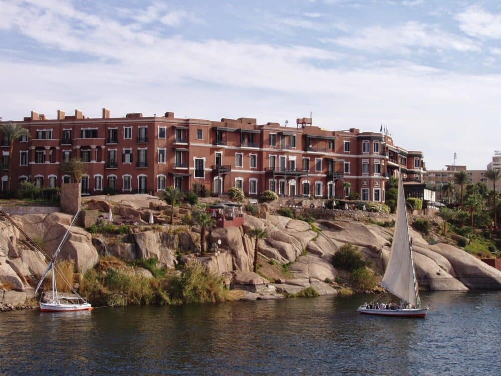 Sofitel Legend Old Cataract Hotel's historic facade showcased by Egypt Tours Group.