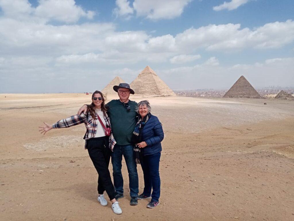 Travelers at the Great Pyramids of Giza, Cairo