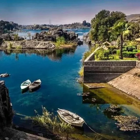 Botanical Gardens in Aswan seen during a felucca ride on the Nile