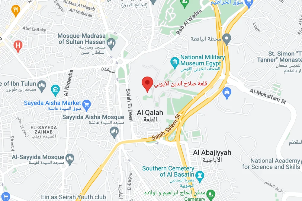 Map indicating the strategic location of Salah El-Din Citadel in Cairo