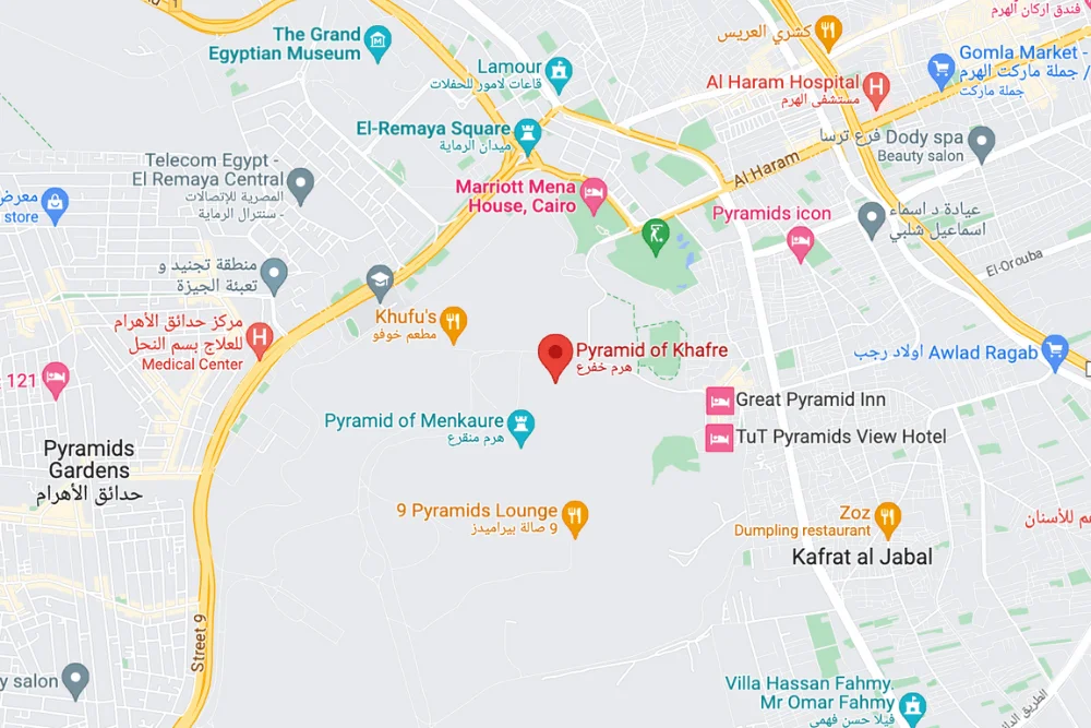 Map pinpointing Khafre Pyramid's location