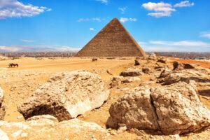 Historical depiction of pyramid construction