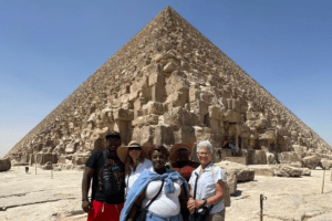 Visitors exploring Khufu Pyramid