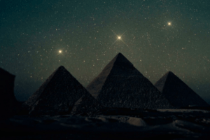 Pyramids aligned with Orion's Belt in the night sky