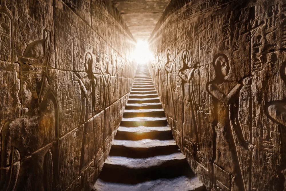 Ancient hieroglyphs narrating the temple's history.