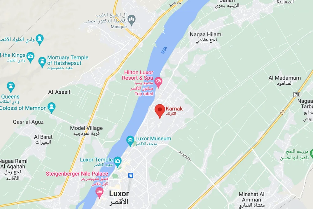Karnak Temple location map in Luxor, Egypt