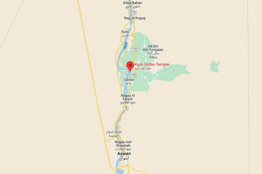Map showcasing the location of Kom Ombo Temple with Egypt Tours Group
