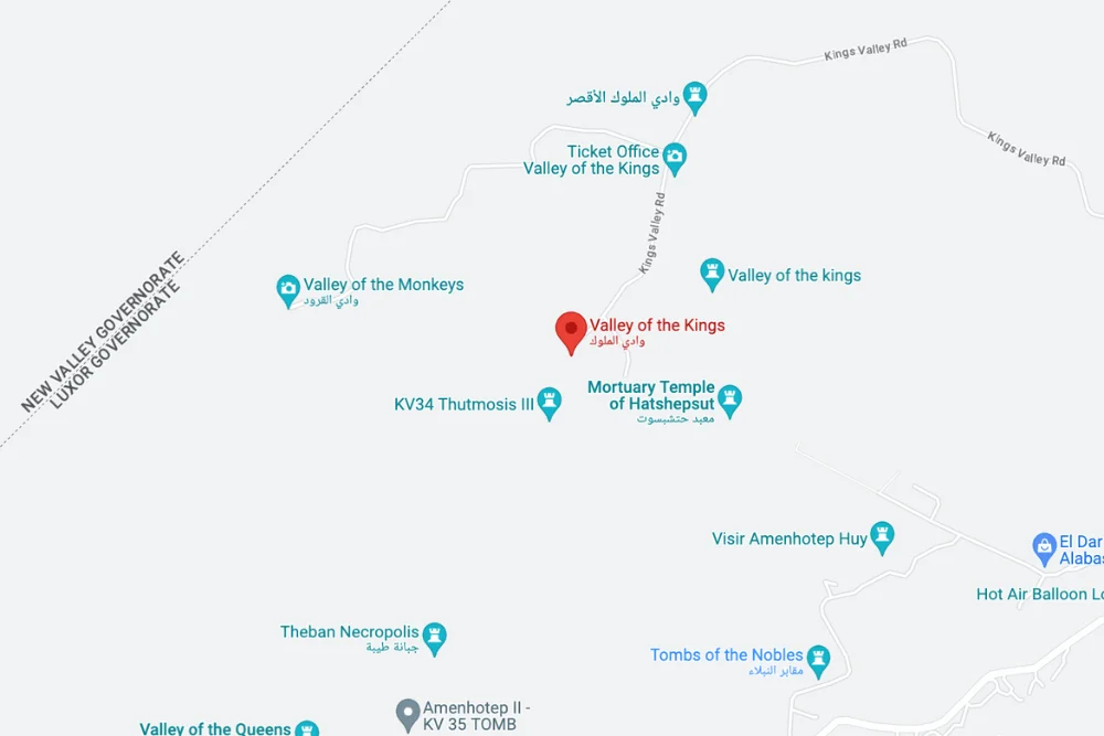 Map showing the location of the Valley of the Kings