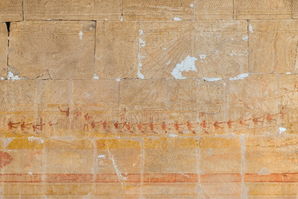 Relief showing Egyptian ships arriving to Punt loaded with goods at Hatshepsut Temple
