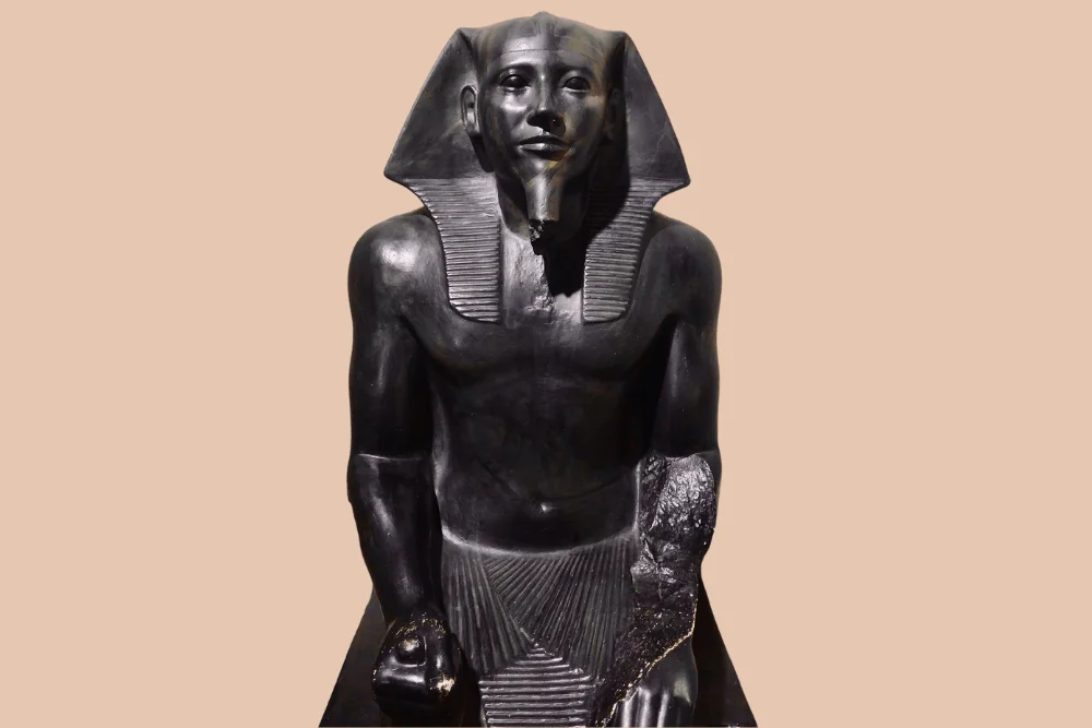 Diorite statue of King Khafre enthroned with Horus