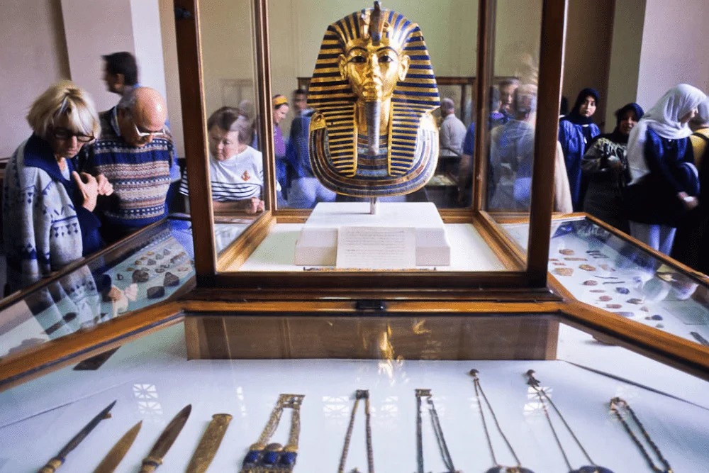 The golden mask of King Tutankhamun at the Egyptian Museum in Cairo