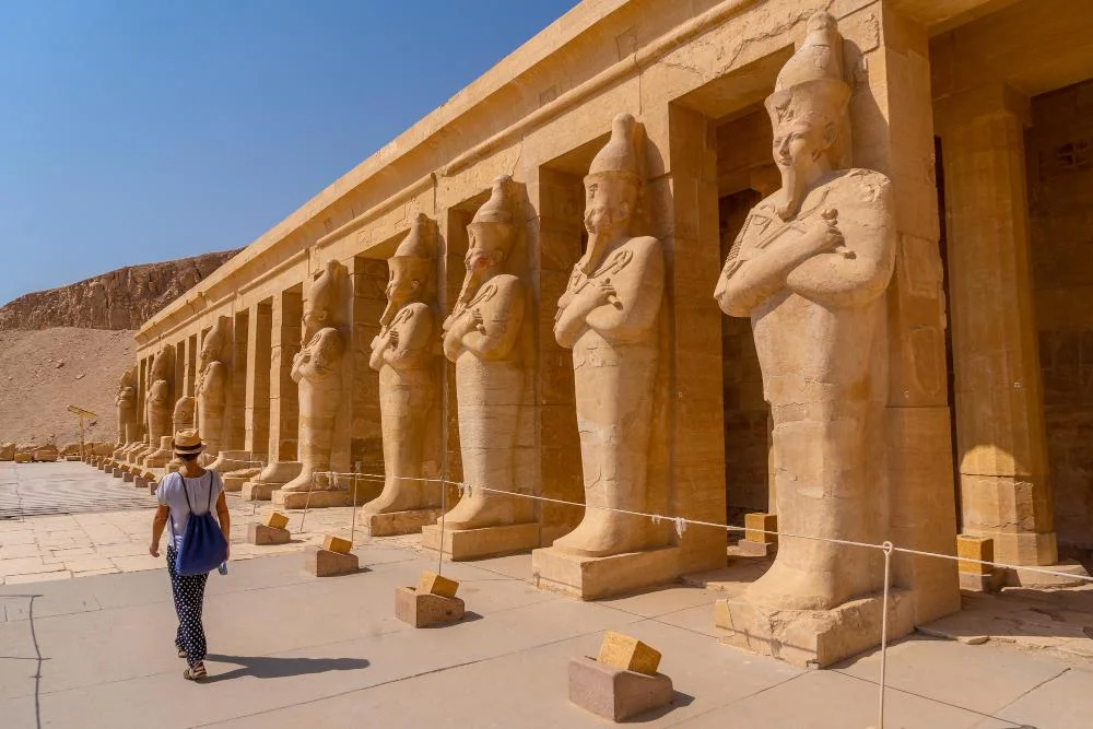 Upper terrace of the Mortuary Temple of Hatshepsut showing porticoes and cliffs