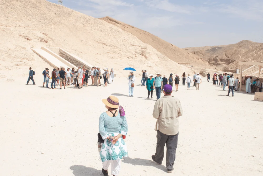Tourists exploring the Valley of the Kings in Luxor