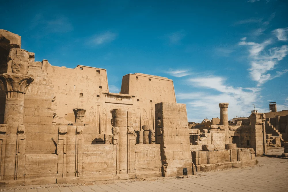 Hieroglyphs on the temple walls revealing its significance.