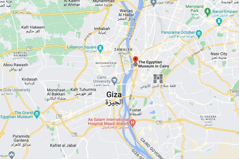 Map showing the location of The Egyptian Museum in Tahrir Square, Cairo