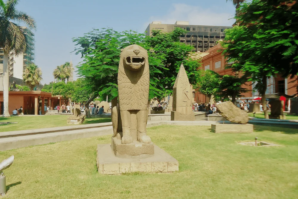 Exterior view of the Egyptian Museum in Cairo showing its historic architecture