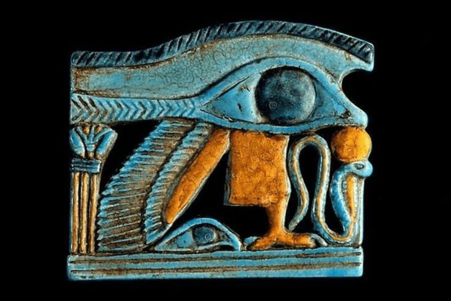 Artistic depiction of the Eye of Horus, narrating the myth of Isis and Osiris with Egypt Tours Group.