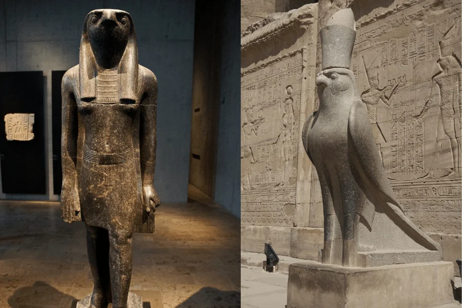 Statue of Horus, the falcon-headed god, with Egypt Tours Group.