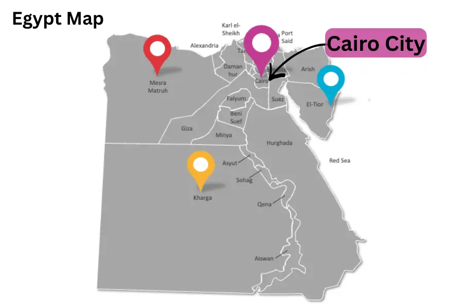 Map showing where Cairo is located in Egypt near the Nile Delta