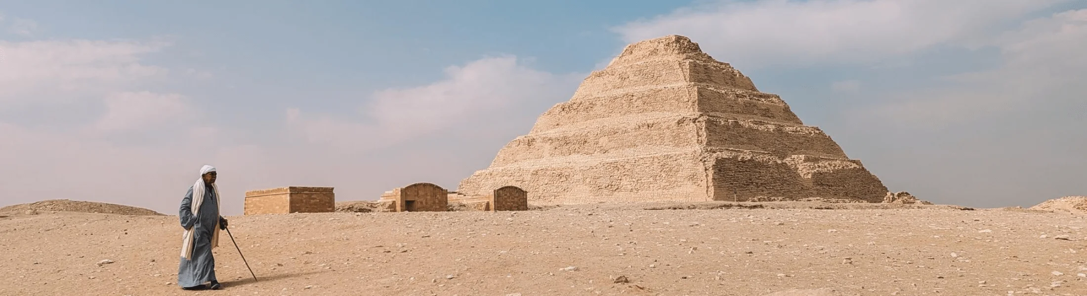 A view of Saqqara Step Pyramid, showcasing its ancient architecture and historical significance.