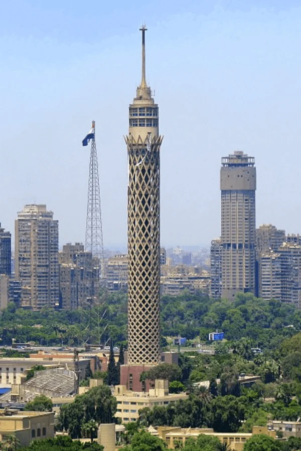 Cairo Tower height and lotus flower design details