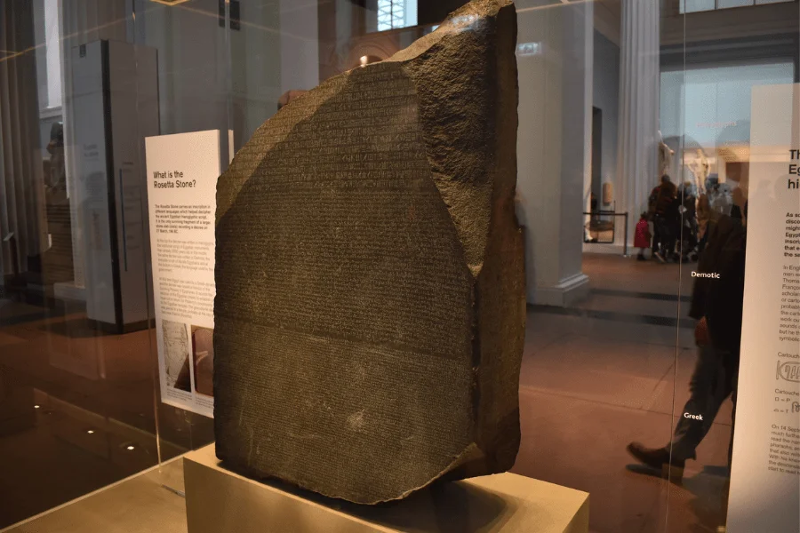 The Rosetta Stone on display in the British Museum