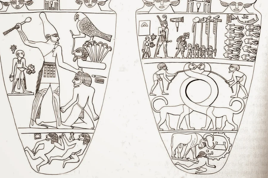 A drawing of The Narmer Palett- Egypt Tours Group.