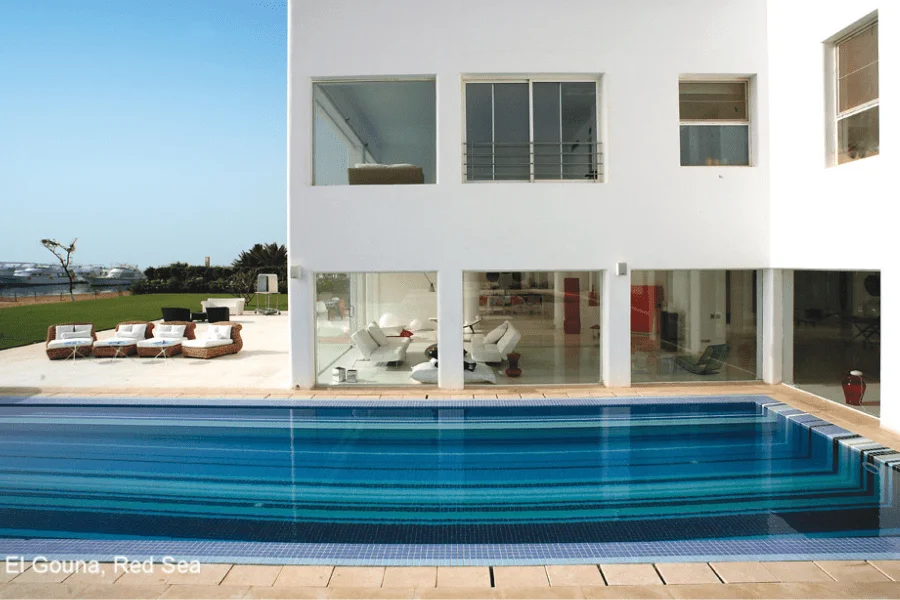 Modern resort in El Gouna, Egypt, with a swimming pool and lagoon-style views.