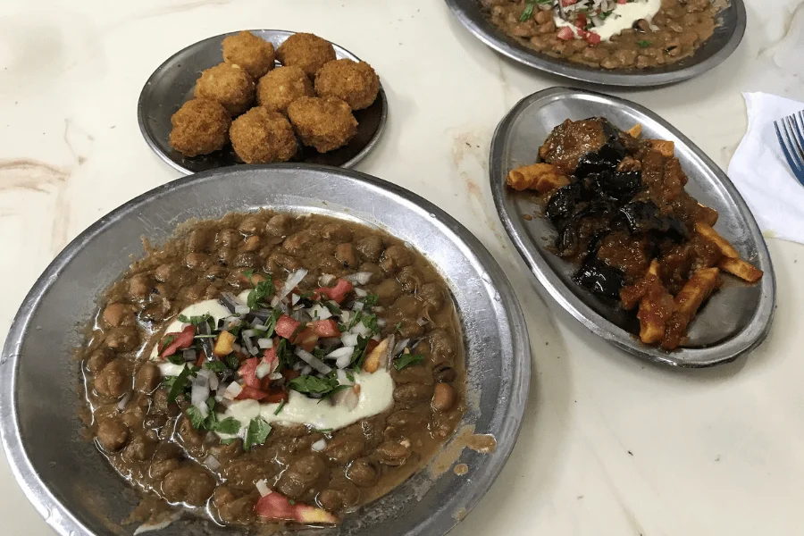 Ful and Taameya Egyptian food served with bread