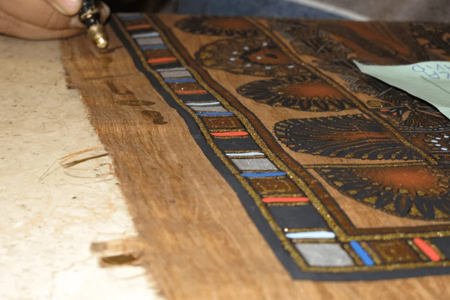 An Egyptian-style design painted on a papyrus sheet.