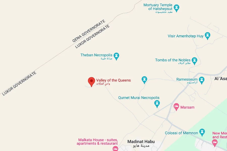 Map of Valley of the Queens - Egypt Tours Group