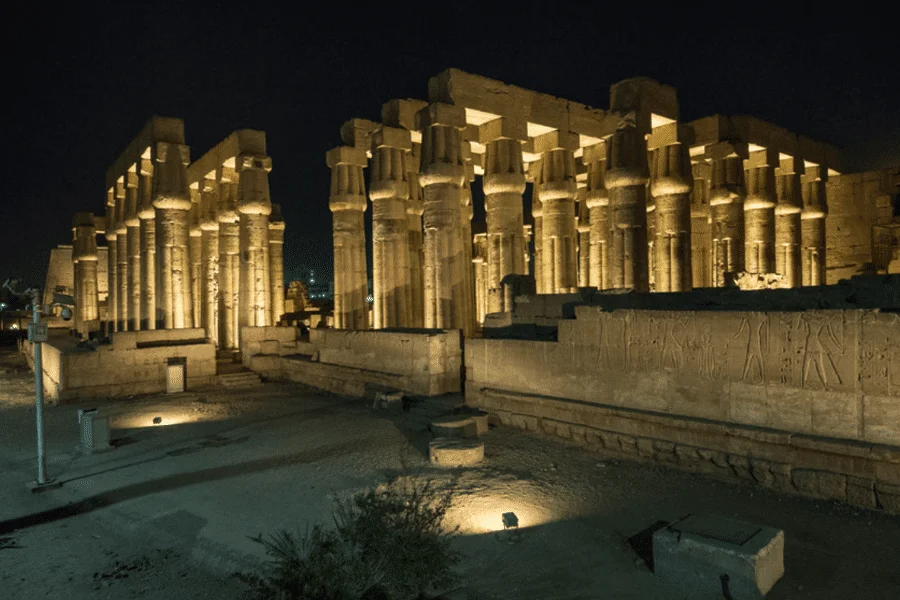 A visit to Luxor Temple at night during our 12 Days Cairo, Nile Cruise and Sharm El Sheikh Holiday - Egypt Tours Group