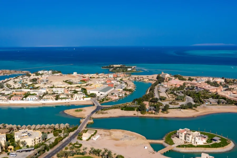 El Gouna resort town with lagoons on the Red Sea coast of Egypt