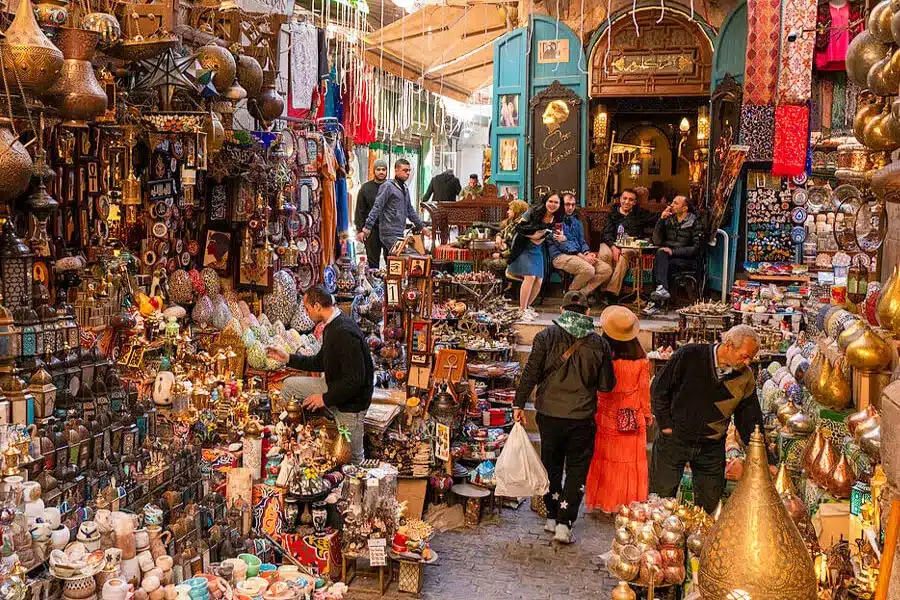 Khan El Khalili Bazaar in Islamic Cairo with traditional shops and souvenirs