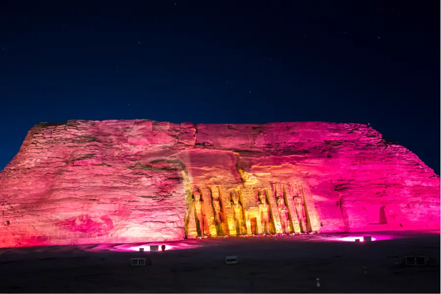 Spend the Night in Abu Simbel Abu Simbel Temple illuminated at night with starry sky