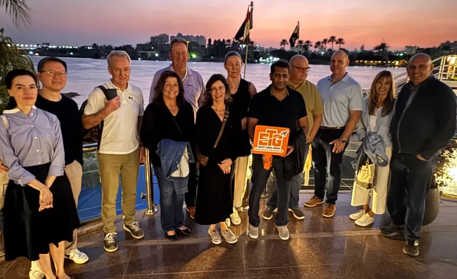 Travelers enjoying a Nile sunset during 7 Days Cairo, Abu Simbel, Luxor & Oasis Tour with Egypt Tours Group