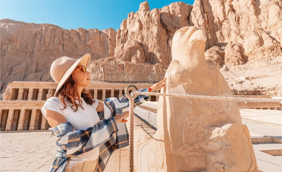 A quiet moment at Hatshepsut Temple, where history and architecture meet in harmony
