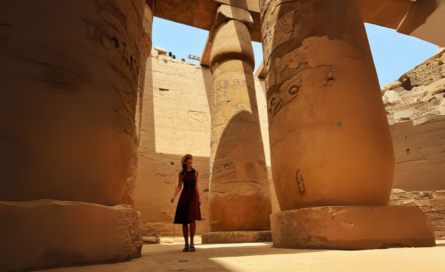 Hatshepsut’s temple stands quietly in the cliffs — a symbol of strength and legacy.