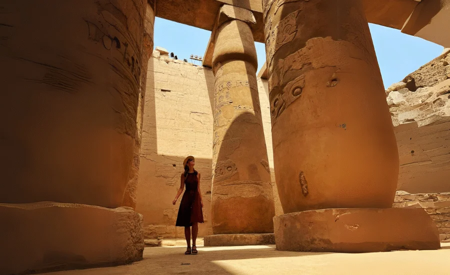 Hatshepsut’s temple stands quietly in the cliffs — a symbol of strength and legacy.