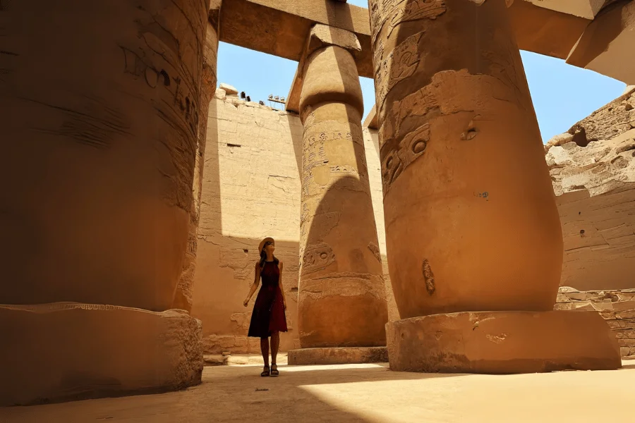 Hatshepsut’s temple stands quietly in the cliffs — a symbol of strength and legacy.