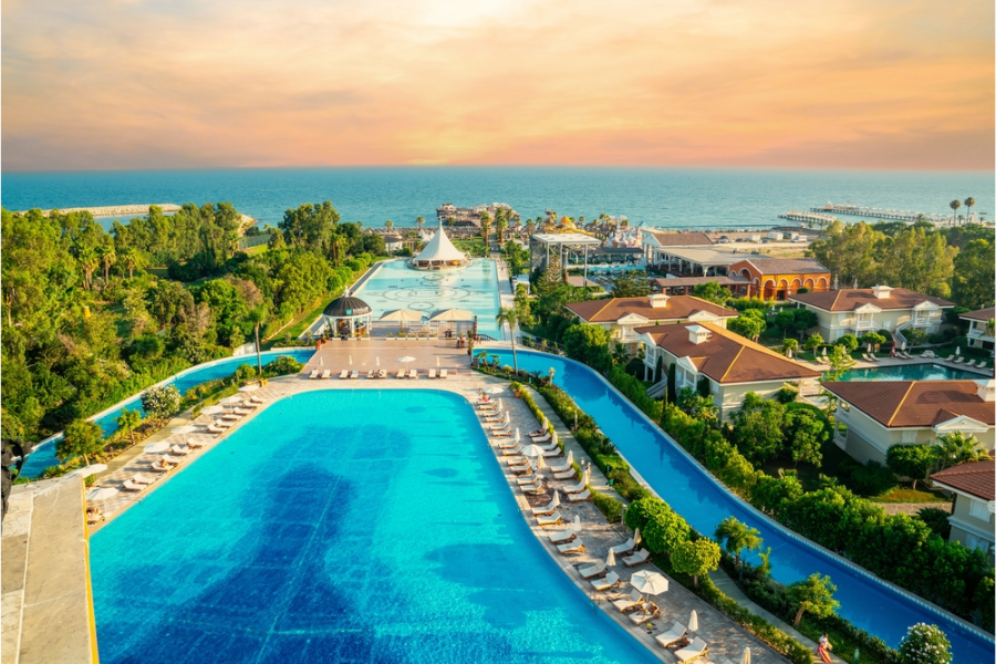 Beachfront resort in Marsa Alam at sunset