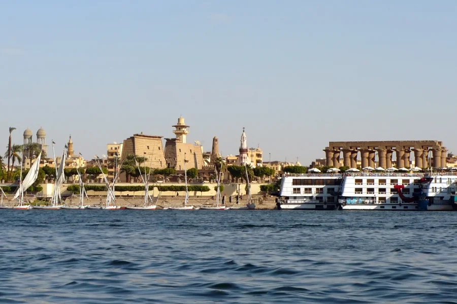 Luxury Nile cruise ship sailing between Luxor and Aswan