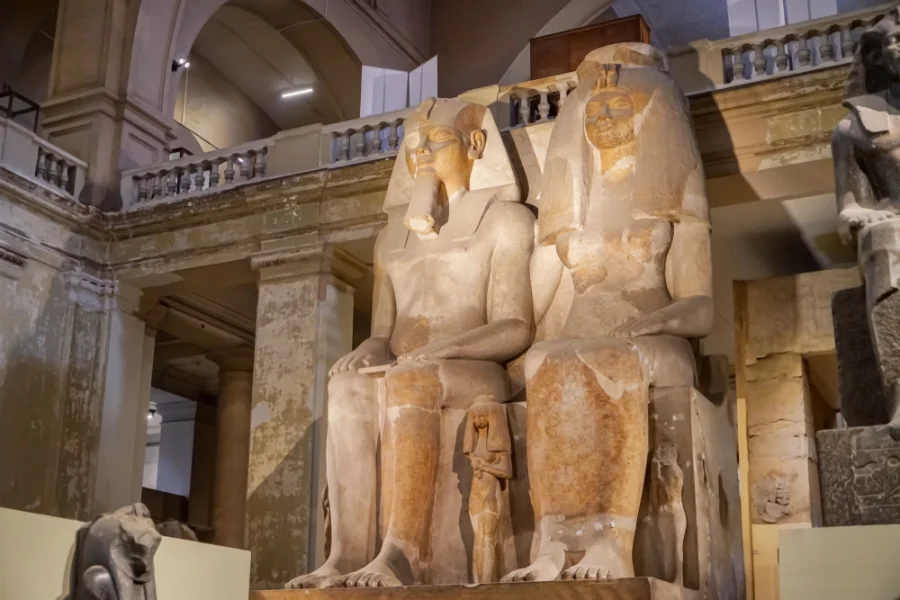 Exterior view of the Egyptian Museum in Cairo with tourists outside - 8 Days Cairo, Nile Cruise & Abu Simbel Easter Holiday